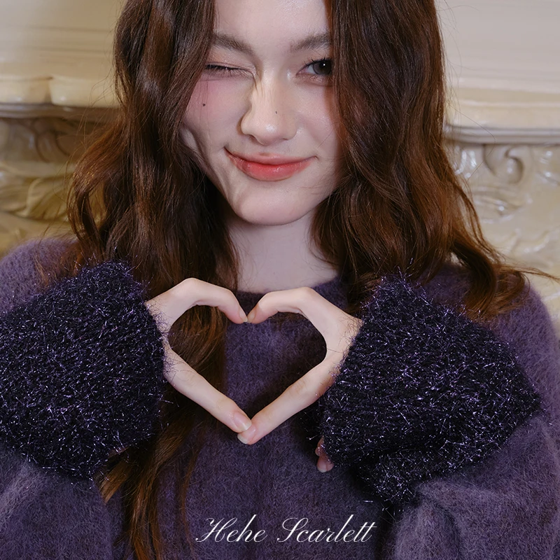 你的呵呵Scarlett|高克重苏力贝贝羊驼毛金羽纱针织廓形毛衣