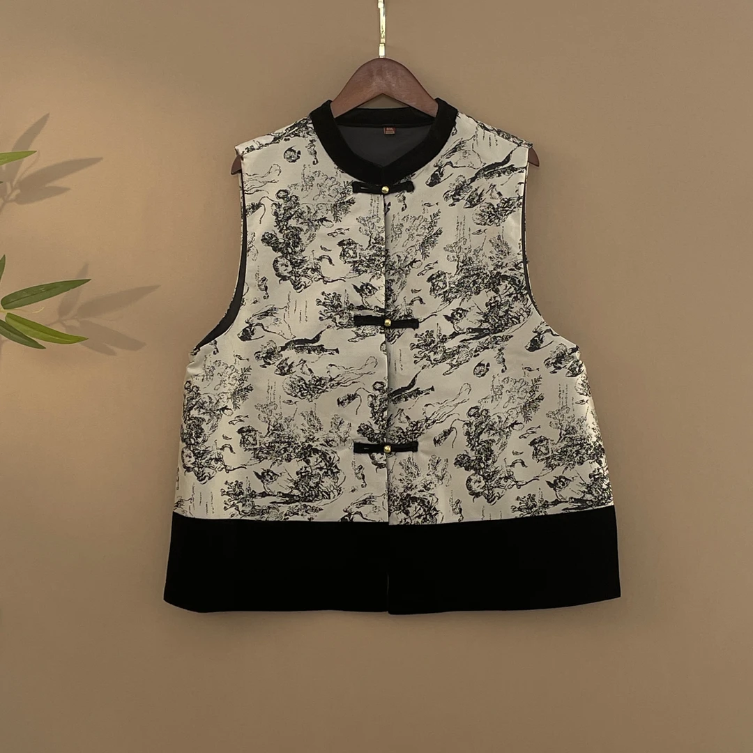 【墨篱】2024秋季新中式宽松立领上衣马甲国风气质马夹外套女款