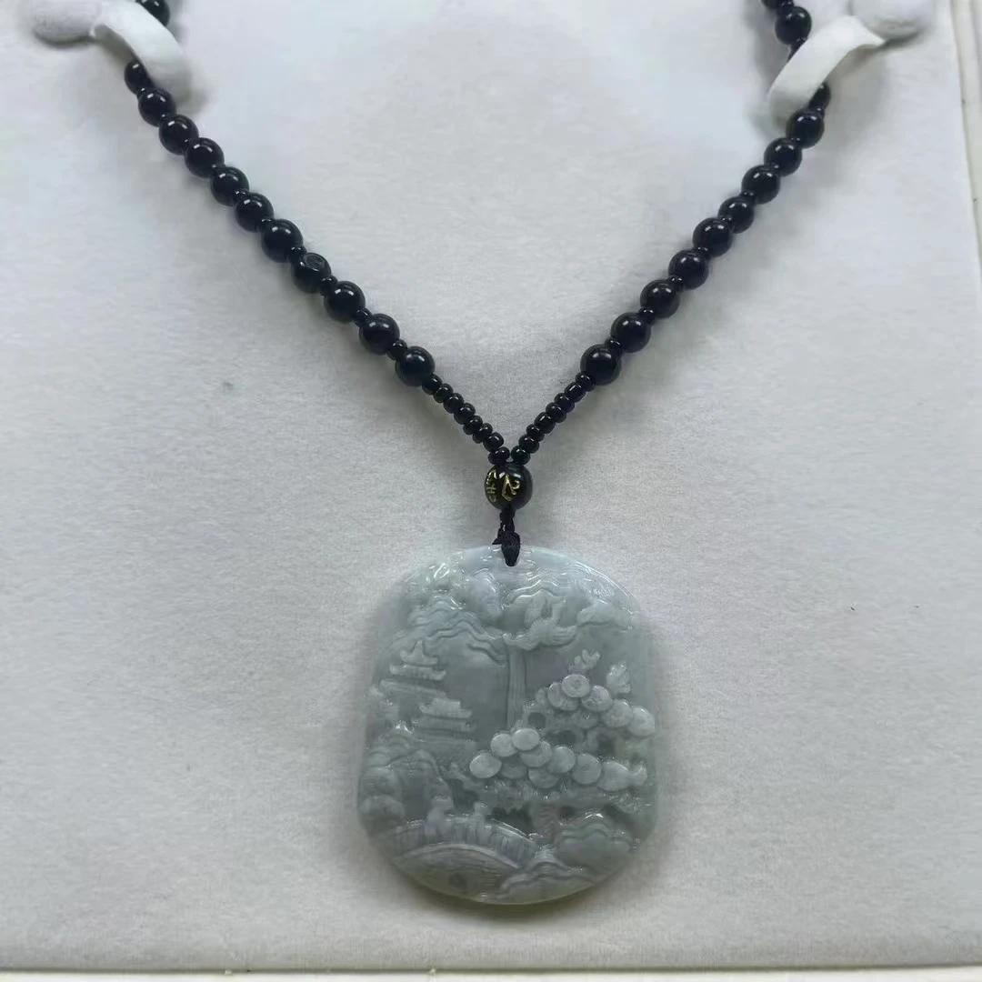 【颜帆】翡翠A货山水牌