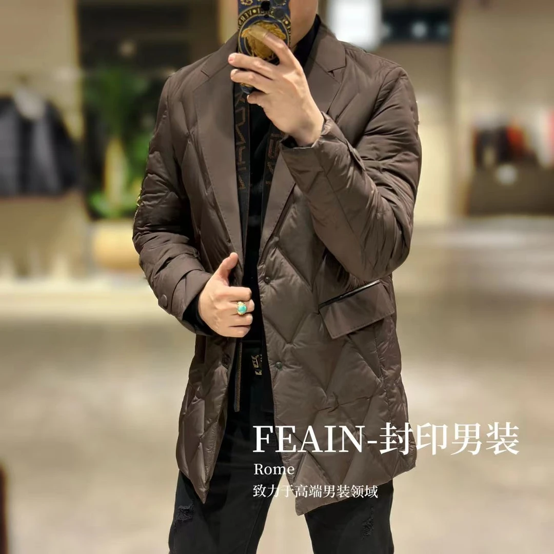 高端男士菱形格定位锁绒一手长假两件可拆卸羽绒大衣82739