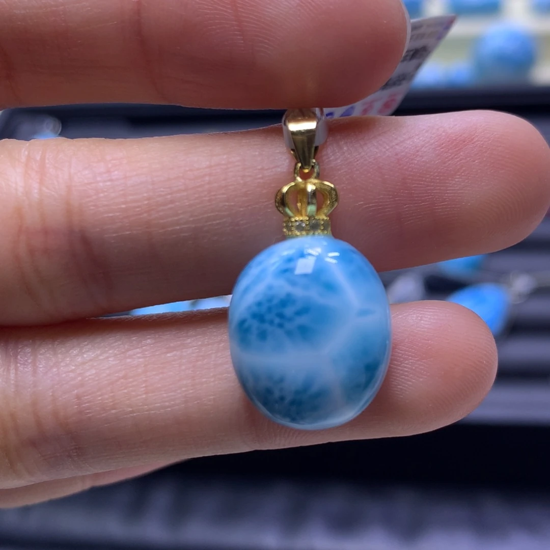 针钠钙石（海纹石）银S925镶嵌吊坠(不含链)蛋面吊坠色差略异