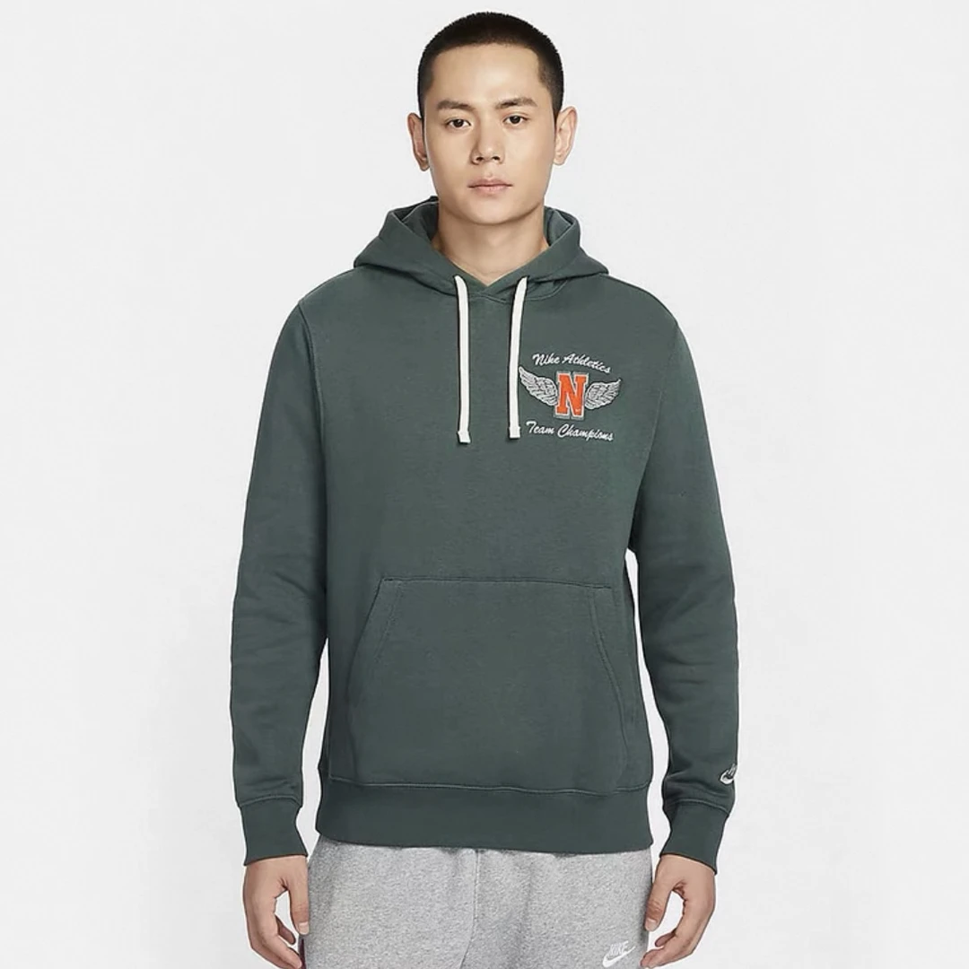 NIKE/耐克男款舒适柔软加绒套头连帽卫衣绿古色HQ4952338