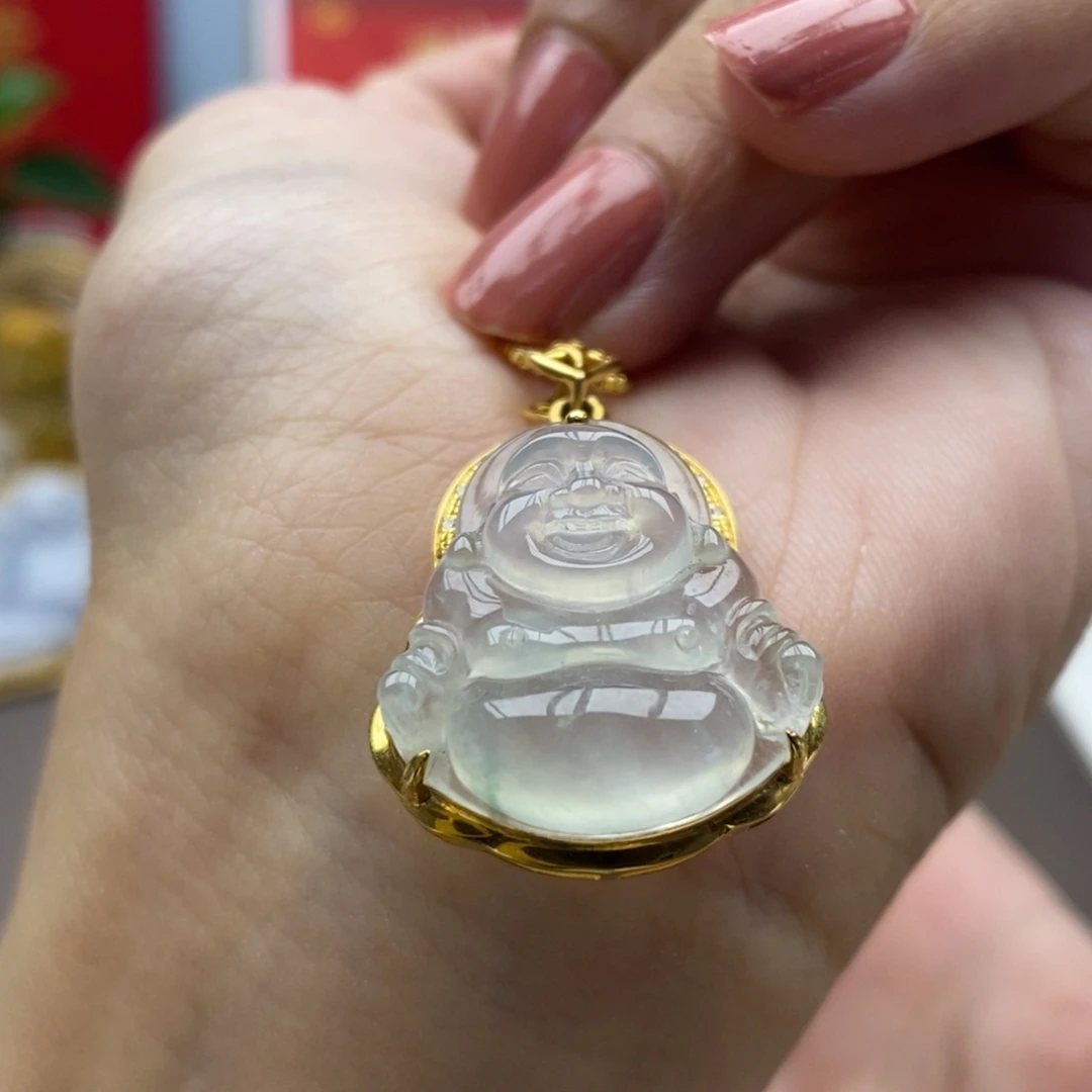 翡翠18K金镶嵌颈饰吊坠23