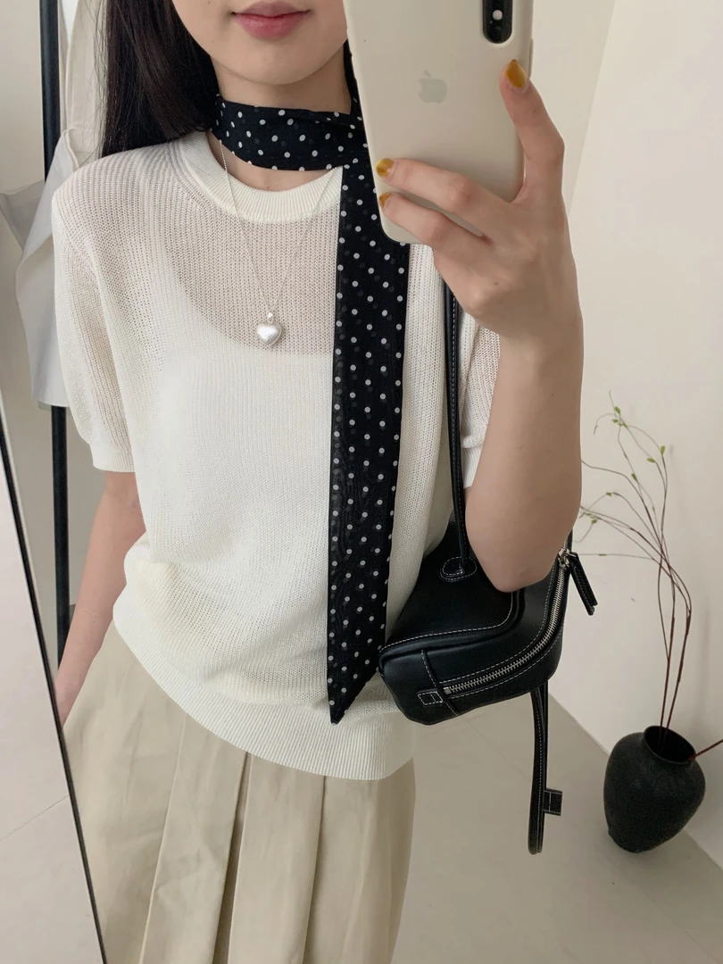 【潘潘.688808】2025年夏新款天爽亚丝巾纯色圆领套头针织衫