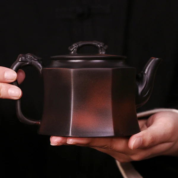 紫陶龙把八方凤鸣壶大容量家用中式泡茶壶复古紫砂壶(林世科）S