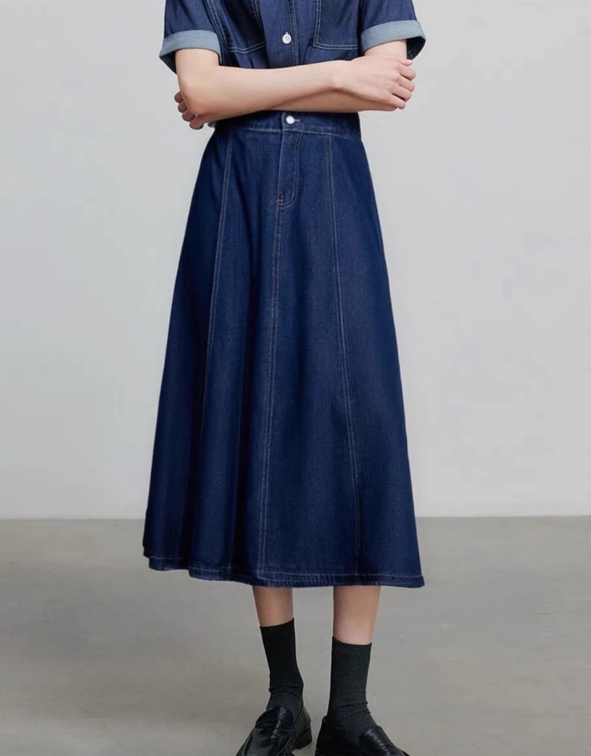 牛仔裙半身裙夏女中长款A字裙2025新款高腰伞裙裙子大摆长裙