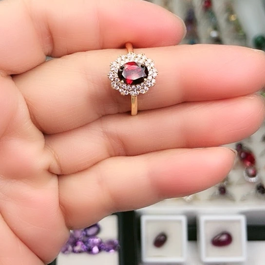 石榴石戒指银S925镶嵌