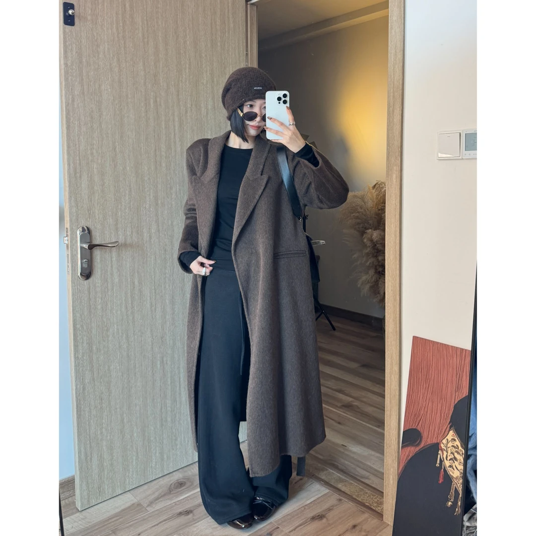 【圣特罗佩】25秋冬新款正肩西装领腰带双面毛呢子大衣外套女装