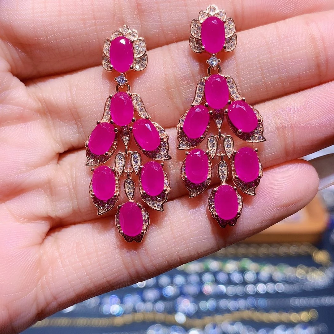 耳饰红宝石银S925镶嵌