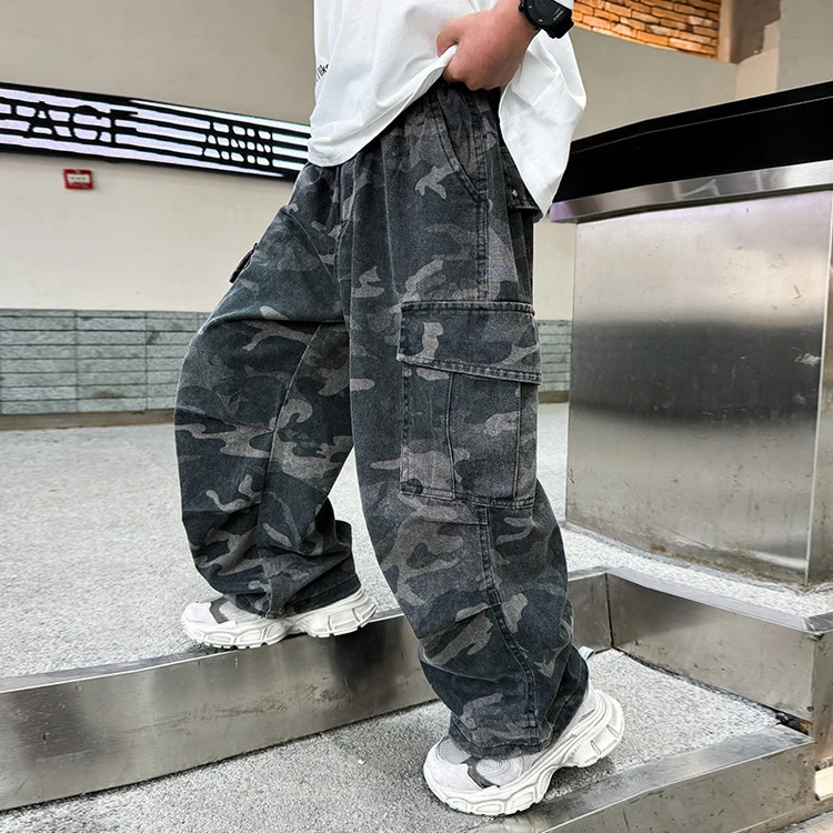 男童春季迷彩工装直筒裤儿童装春秋迷彩裤中大童童装裤子百搭8635