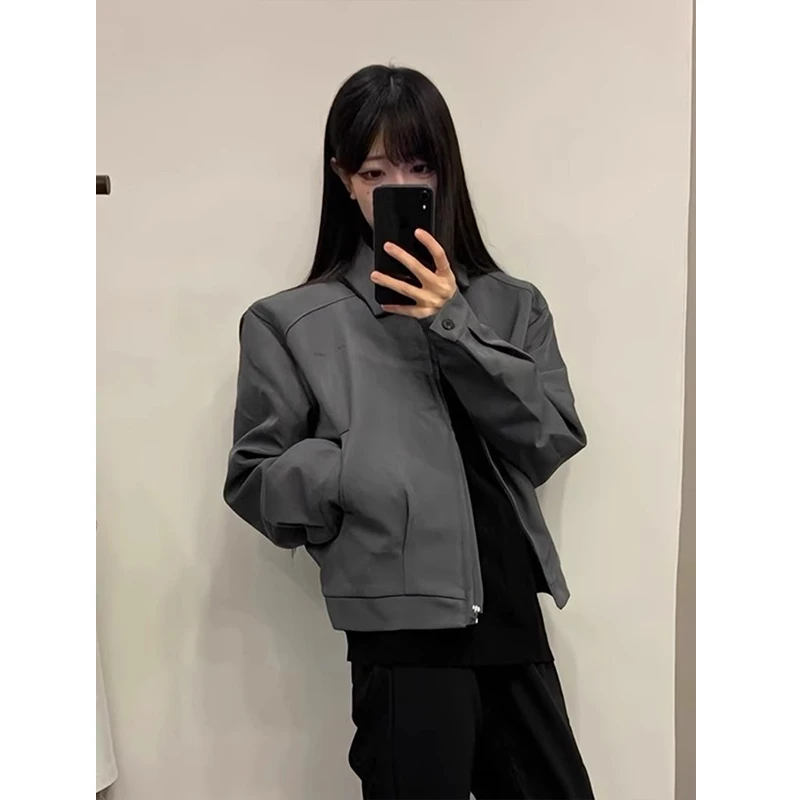 灰色西装行政夹克男高级感痞帅cleanfit短款外套春秋款翻领棒球服