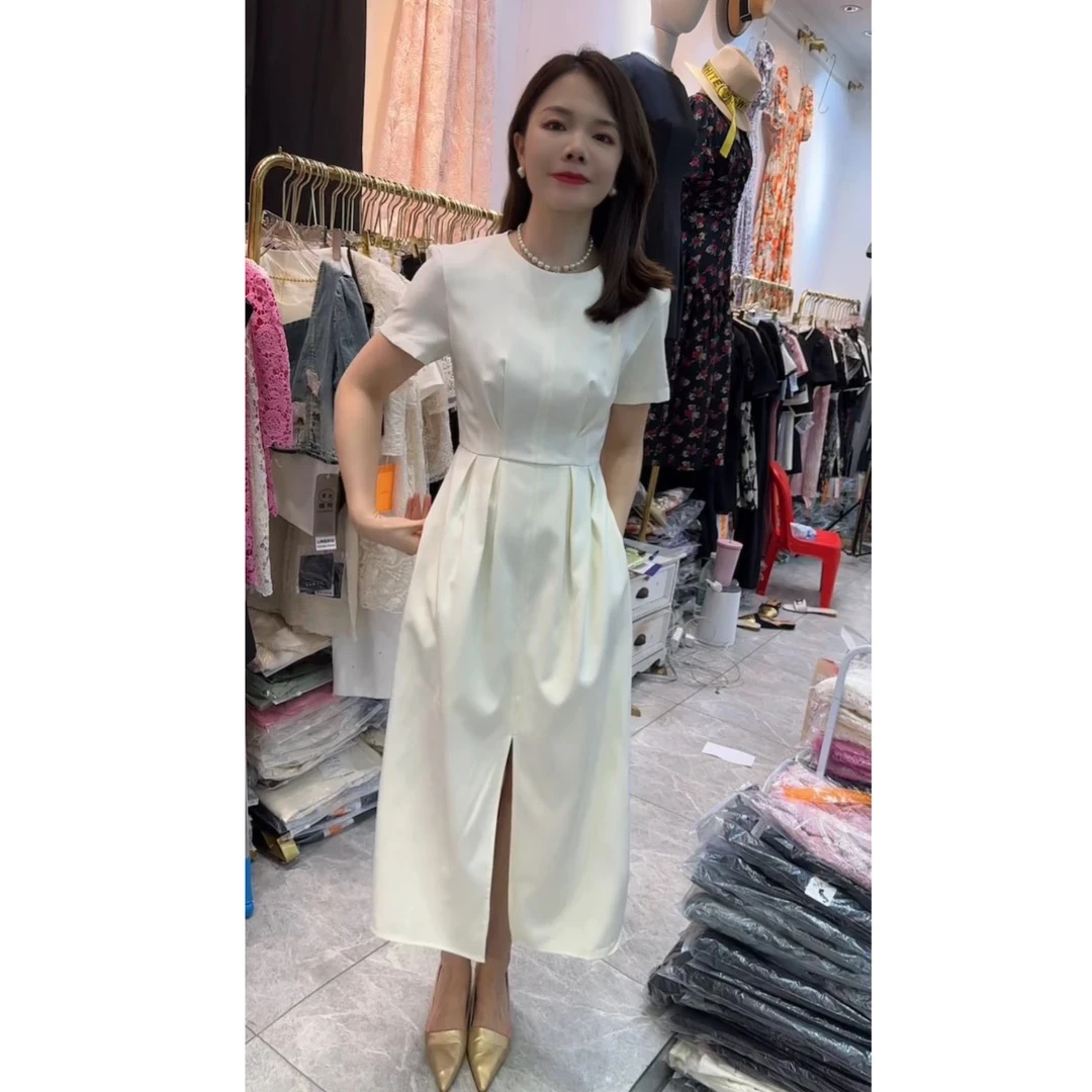 2025新款 气质赫本风开叉西装连衣裙-2274