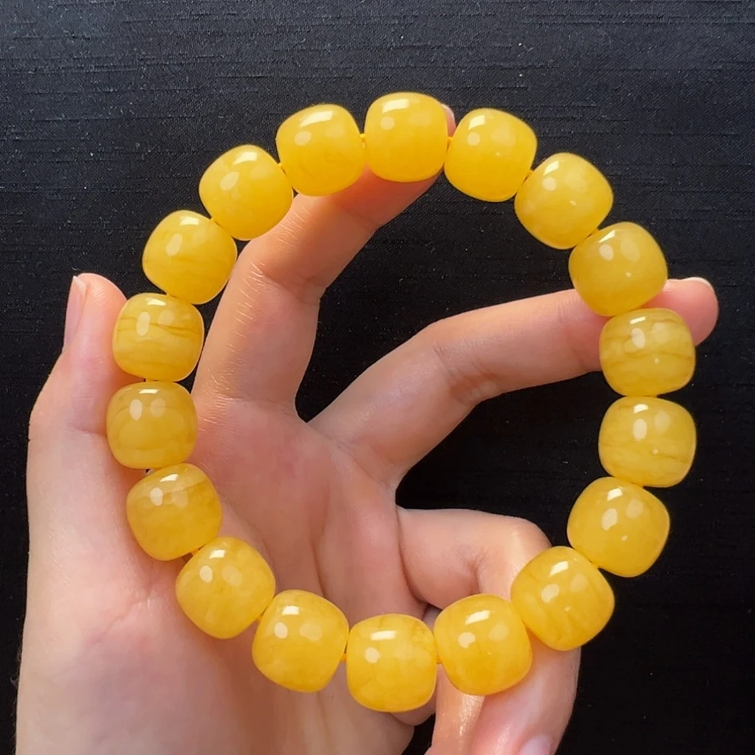 裸石琥珀未镶嵌焦皮同料手串13mm