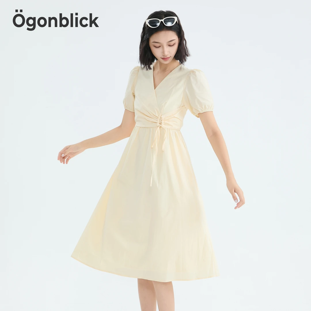 gonblick/北欧时刻V领连衣裙法式气质通勤中长裙收腰E21837322247