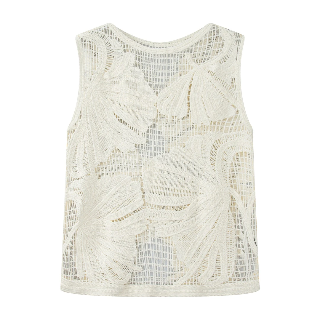 【上衣】【商场同款】2025夏季新品款气质百搭镂空针织衫上衣女5061