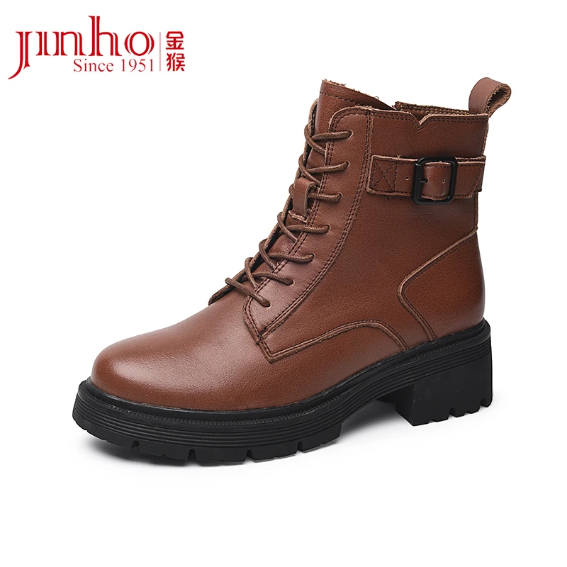 Jinho/金猴新款女马丁靴英伦风舒适高帮真皮牛皮女靴短靴SQ49084A