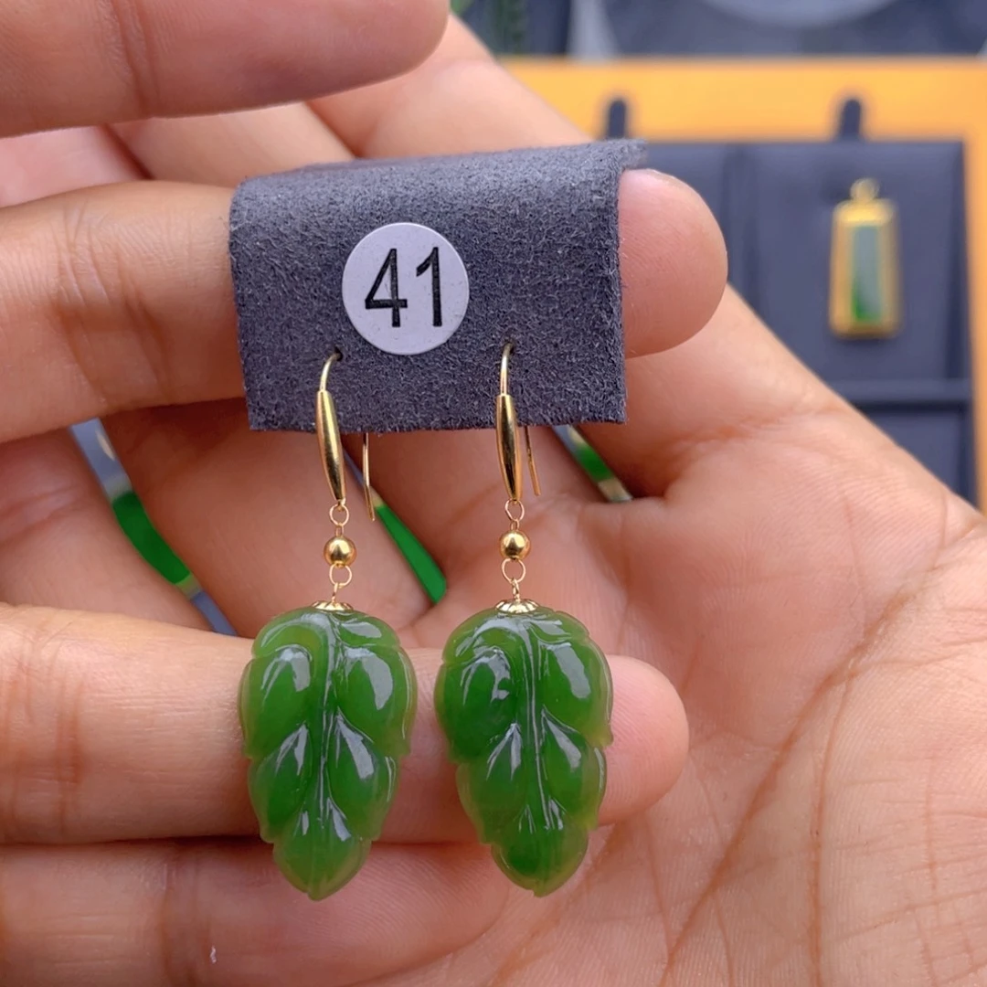 和田玉（碧玉）18K金镶嵌耳饰41