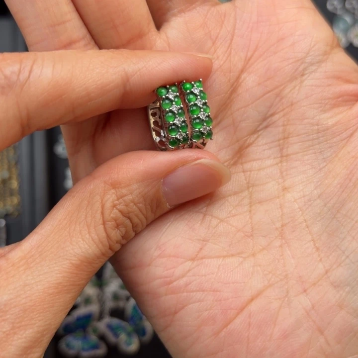 翡翠银S925镶嵌耳饰