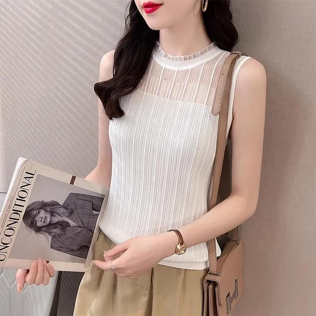 冰丝吊带背心女内搭2025春夏新款无袖蕾丝外穿镂空针织打底衫上衣