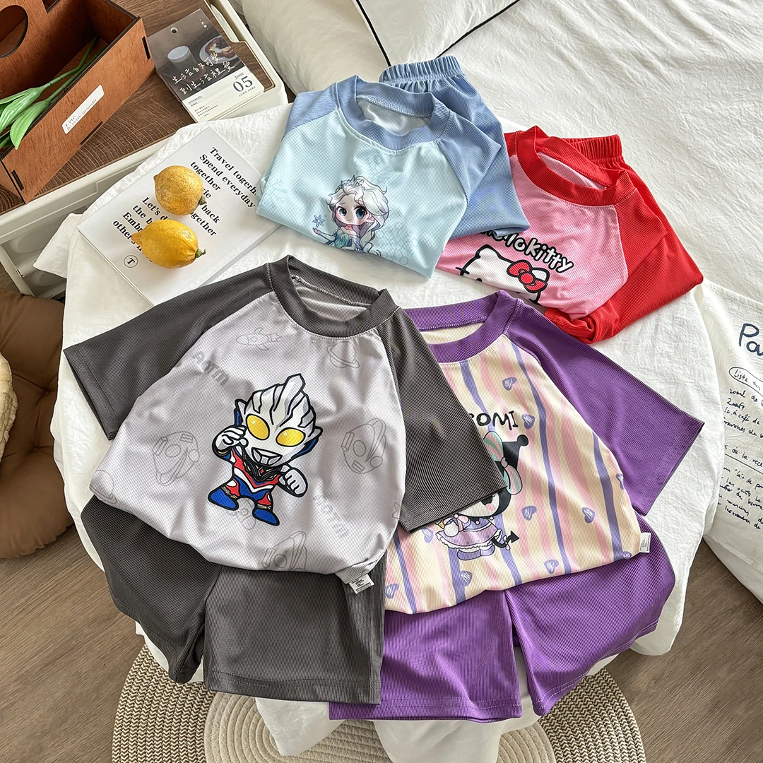 2025儿童短袖短裤套装男童女童洋气夏款休闲韩版卡通印花夏季