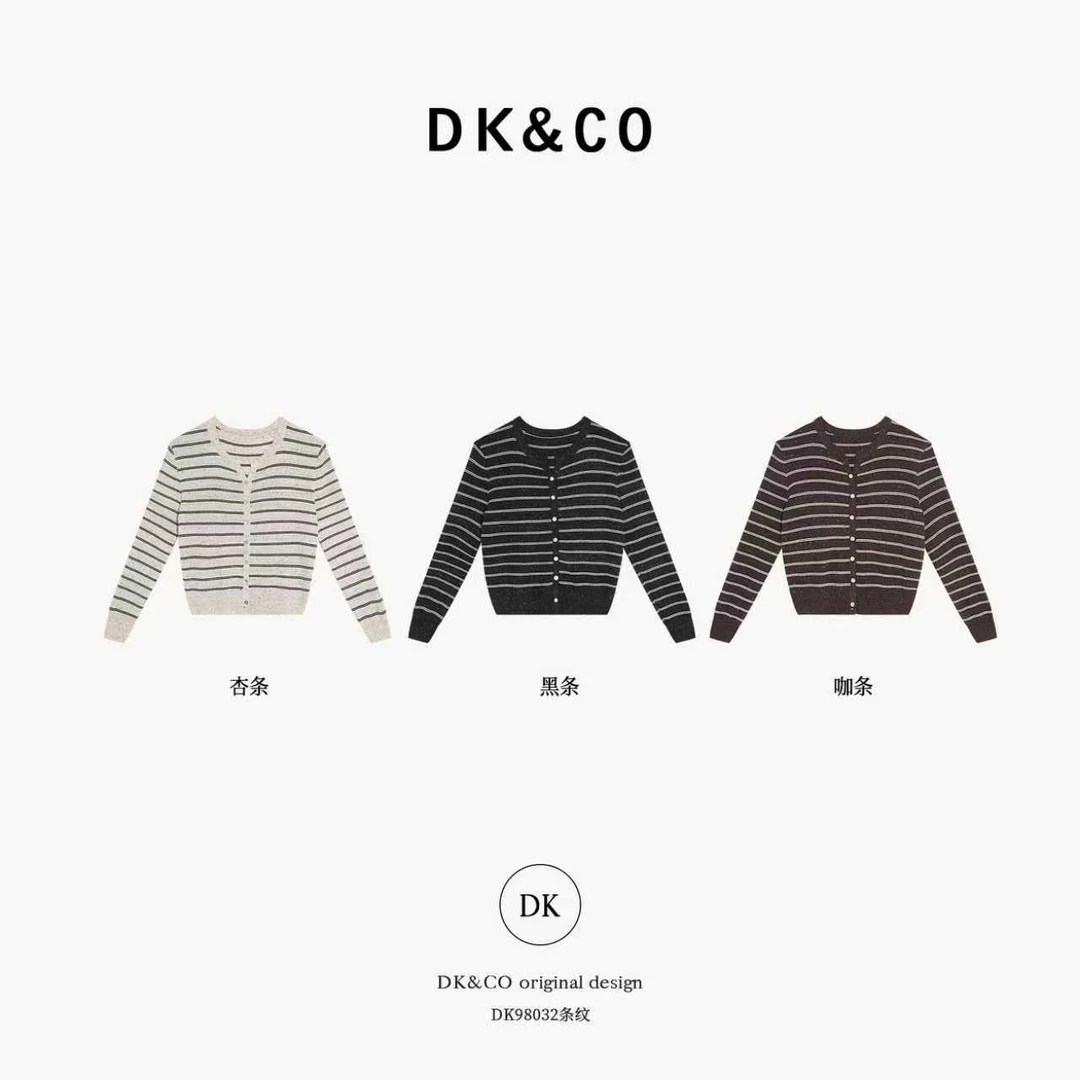 鑫燃KIKI 【老友记】老钱百搭正肩针织圆领条纹小开衫 98032 DK