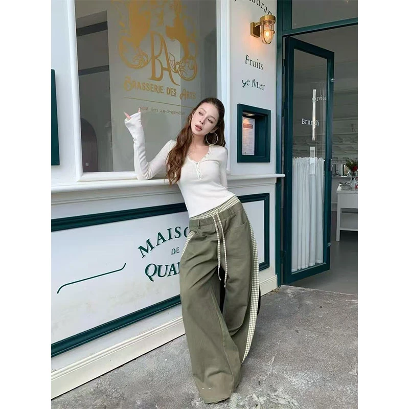 小众慵懒风设计感修身显瘦网红穿搭薄款长袖上衣休闲简约宽松长裤