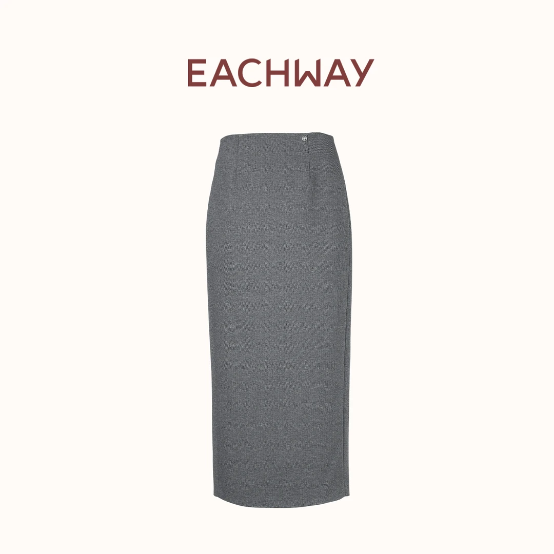 Eachway/艺之卉秋冬格雷灰色中长款开叉直筒半裙半身裙EU41A02573