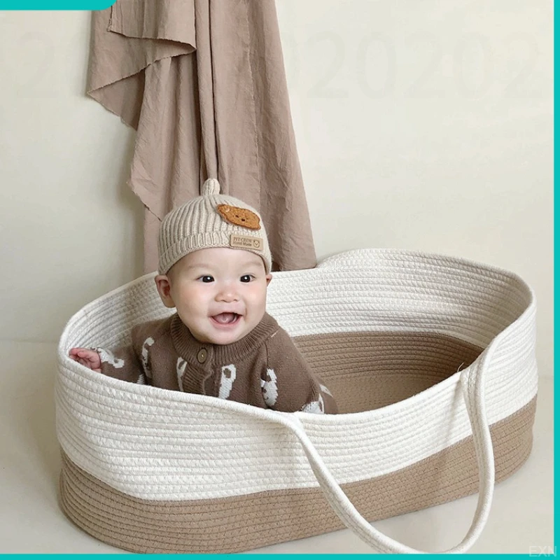 新生儿哄娃睡觉提篮出行便携式手提篮可折叠睡床上可移动棉绳安全