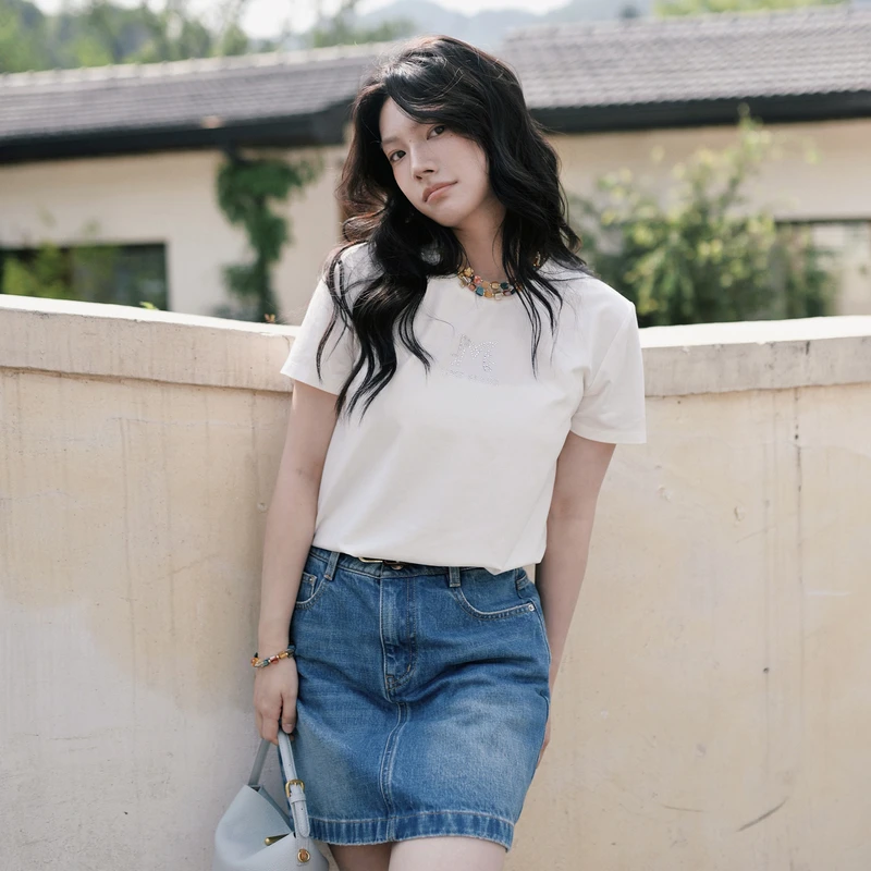 LIME/莱茵【意式构想】夏季高腰显瘦牛仔半裙浅雾霾蓝LMGB5ADSK002