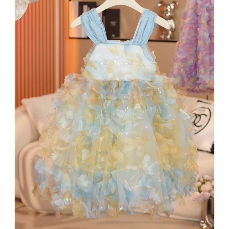 女童2025连衣裙新款时尚立体蝴蝶结夏清爽透气吊带裙女孩外出户外