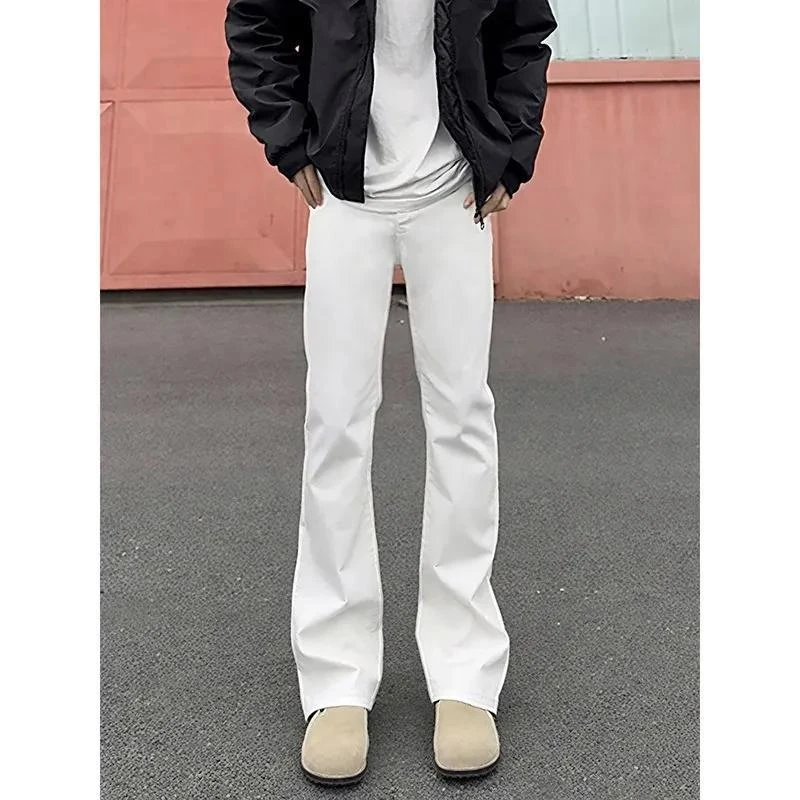 白色弯刀微喇牛仔裤男款春秋美式vibe裤子cleanfit高腰窄版直筒裤