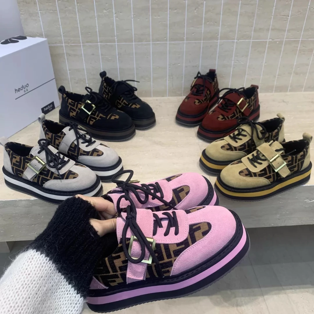 广州欧货【宝格】早春新款真皮5cm减龄学院气质百搭磨砂皮松糕鞋