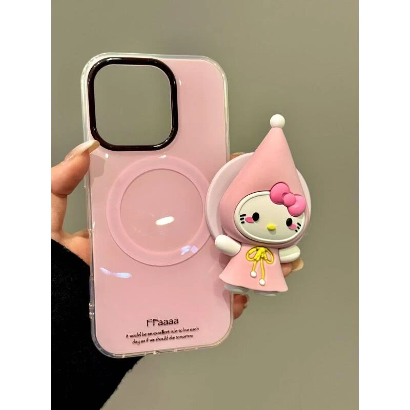 韩系ins粉底天使猫咪磁吸支架适用iphone16promax苹果15p手机壳14