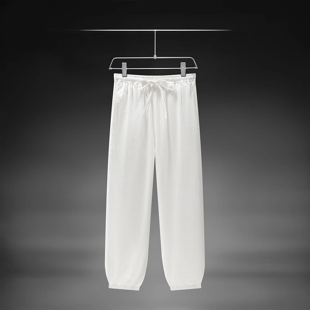 中国风棉麻宽松春秋长裤中老年男士透气休闲裤大码复古束脚松紧腰