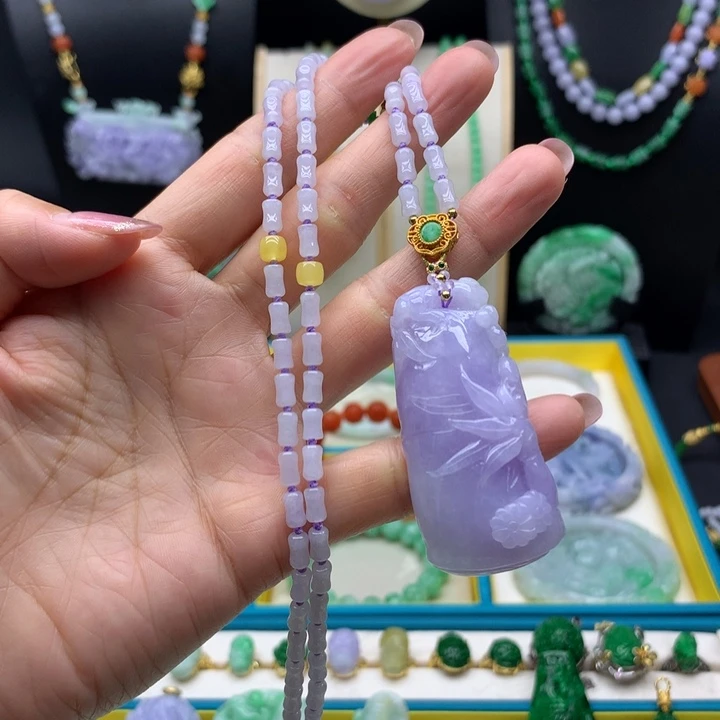 翡翠未镶嵌颈饰紫翡竹节