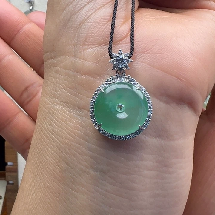 石英质玉银S925镀金镶嵌吊坠(不含链)