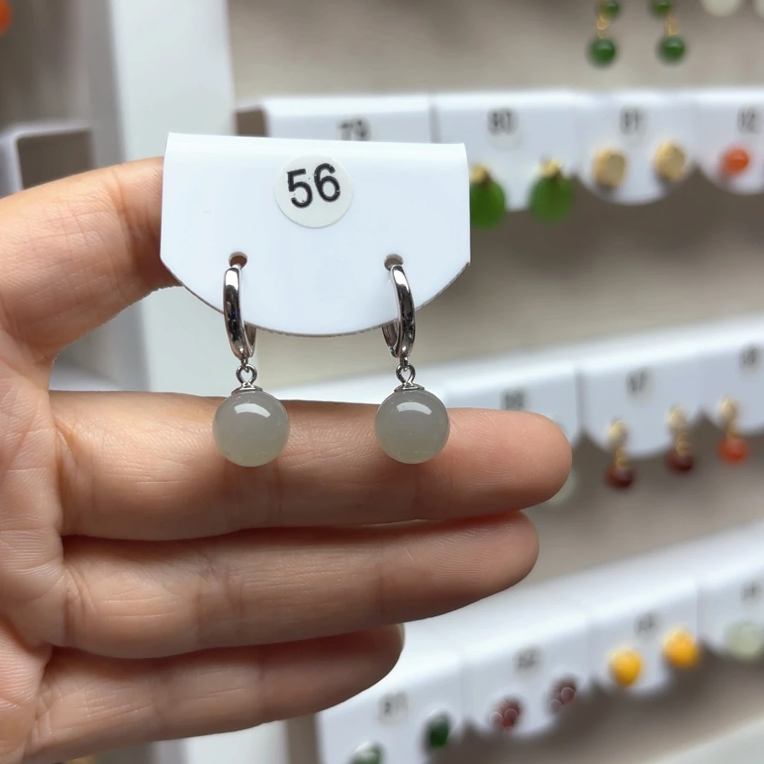 和田玉银S925镶嵌耳饰