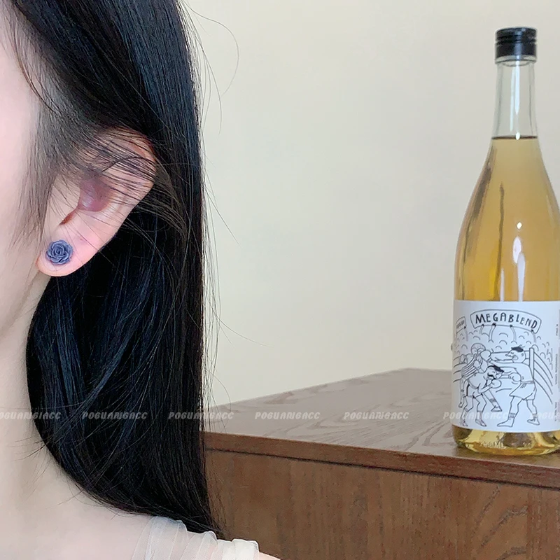 非金属树脂耳饰 EH234紫色玫瑰花朵耳钉女简约百搭小巧高级感耳环