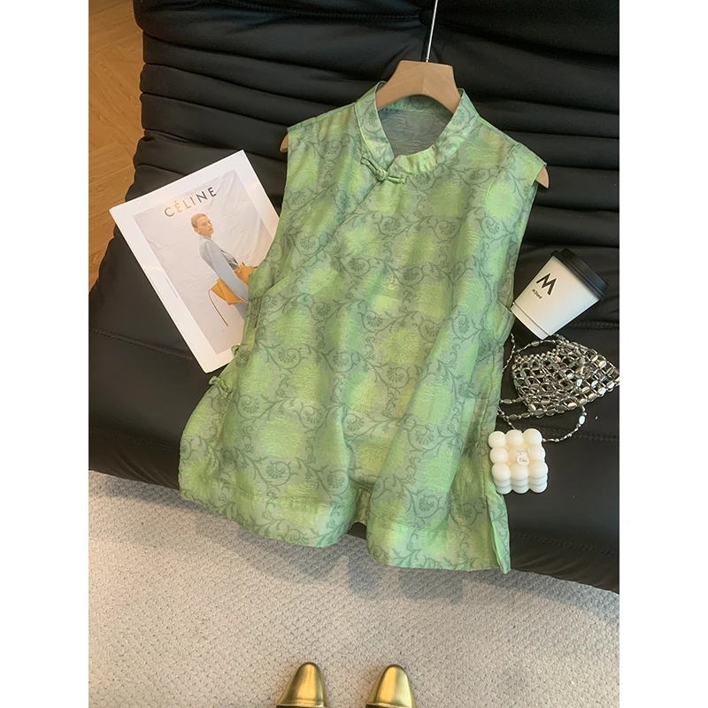 新中式国风复古无袖背心马甲女2025夏季新款高级感气质盘扣上衣薄