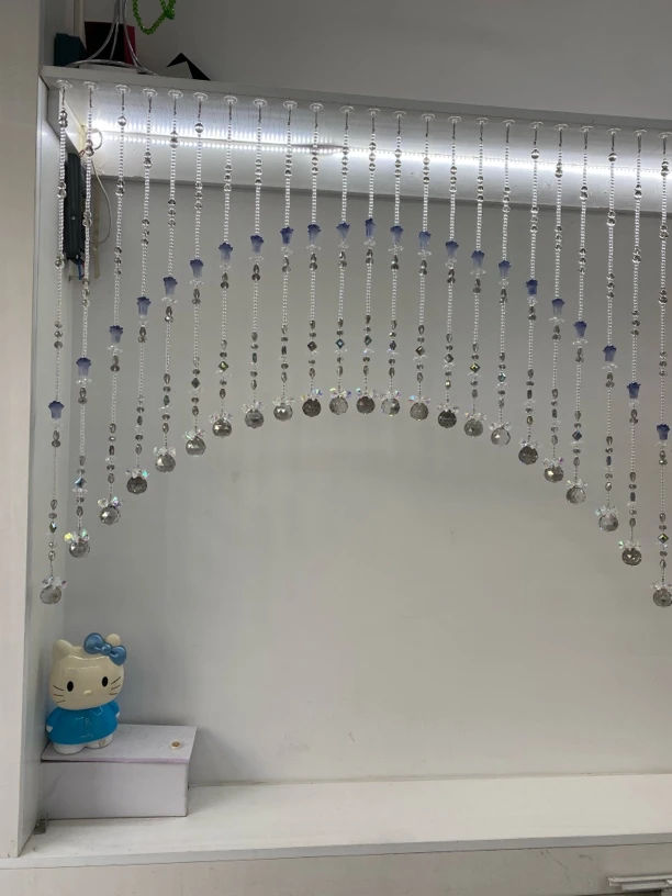 灰色高端扁珠灰色百财福禄款免打孔款水晶珠帘