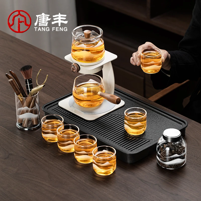 唐丰自动茶水分离茶壶玻璃茶具懒人茶具家用办公高档茶壶透明简约