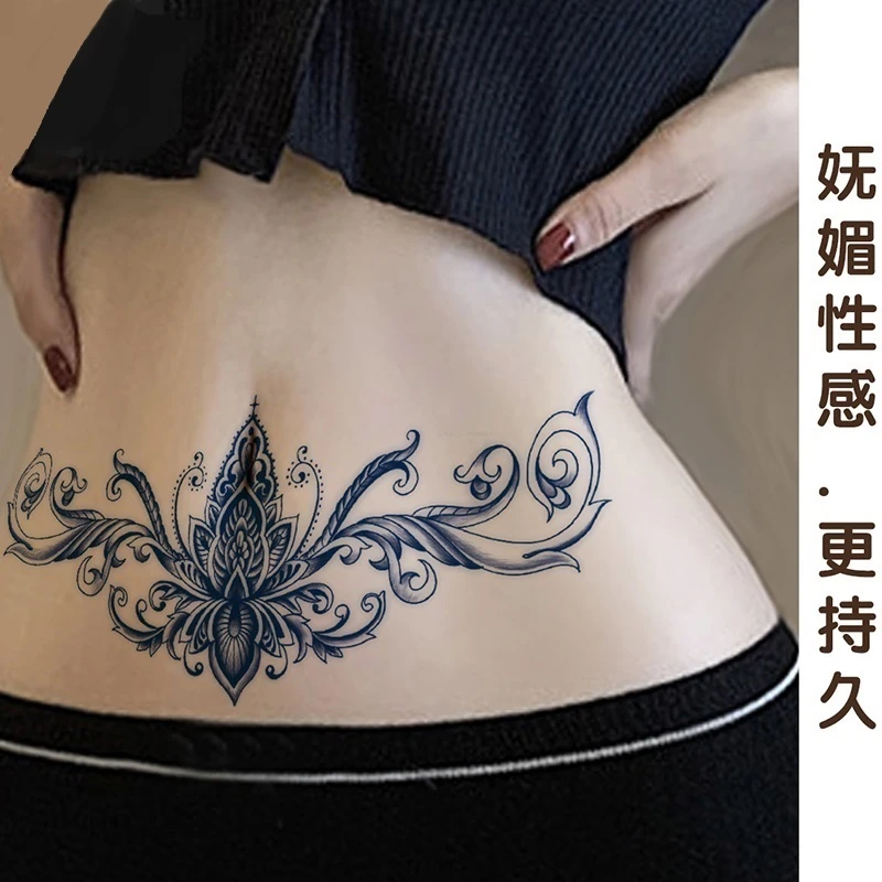 美腹草本纹身贴防水不掉色逼真持久仿真刺青纹身女花胸传统图腾