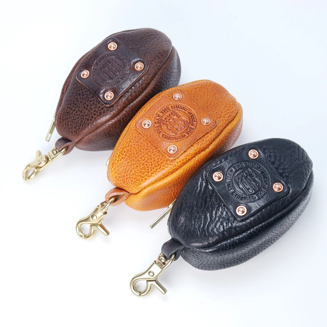 首饰袋 橄榄球包牛皮纹植鞣头层真皮文玩收纳包YKK拉链手拿质感00