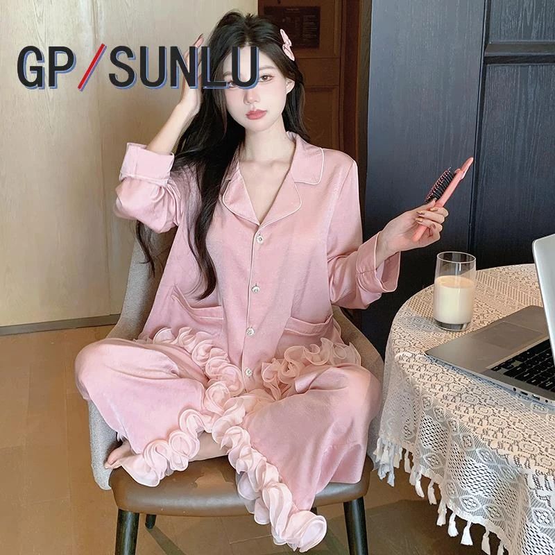 日本小众GP冰丝睡衣女春秋长袖仙女套装甜美洋气高级感可外穿家居