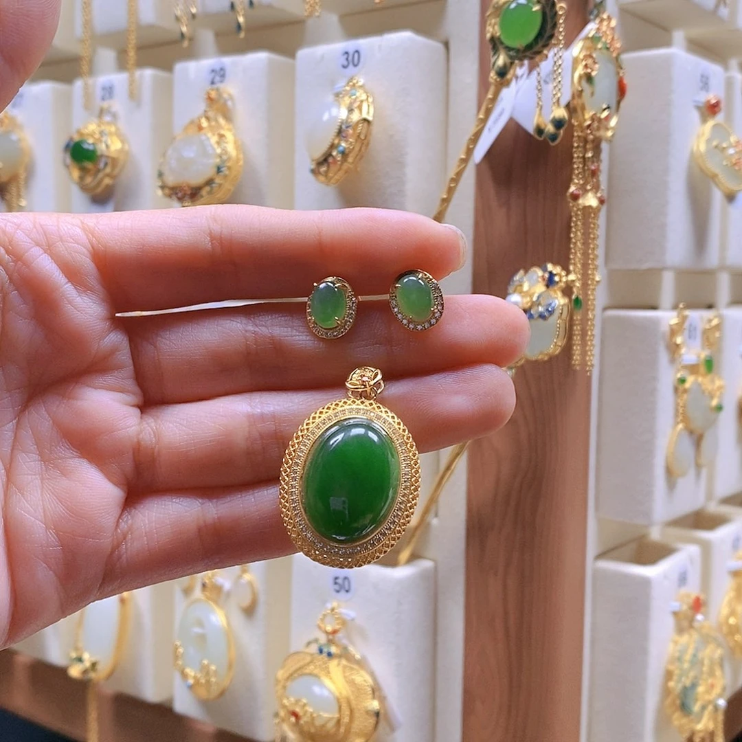 和田玉颈饰银S925镶嵌