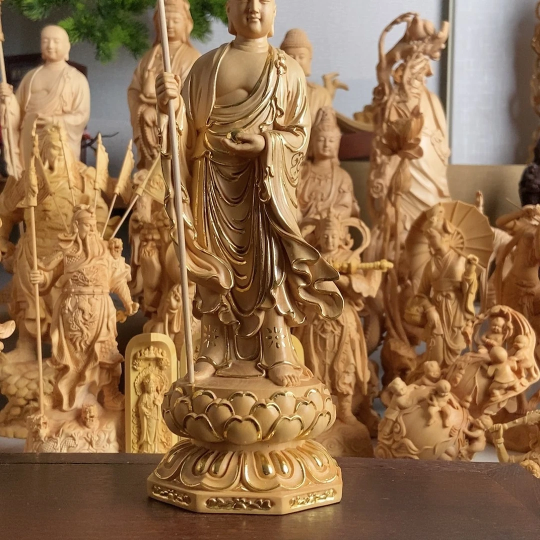 幻***释黄杨木小叶黄杨木雕描金地藏