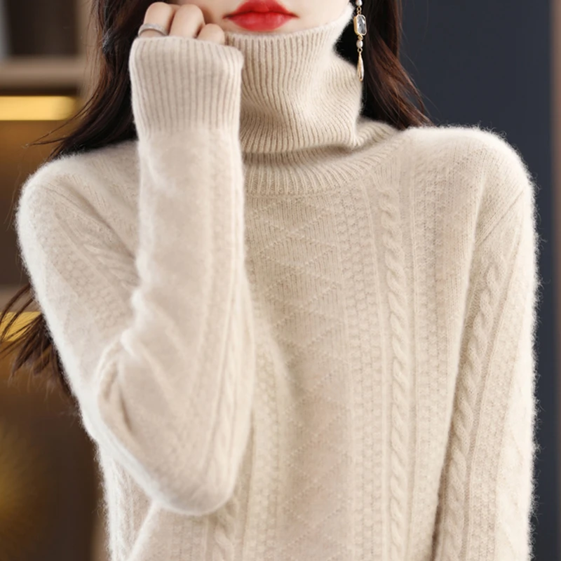 恒源祥彩羊正宗羊毛衫女堆堆领秋冬新款高档毛衣女高端翻领打底衫