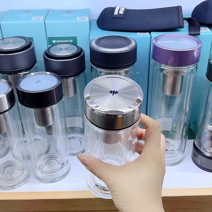 万象品牌双层玻璃杯V48L-315钛银