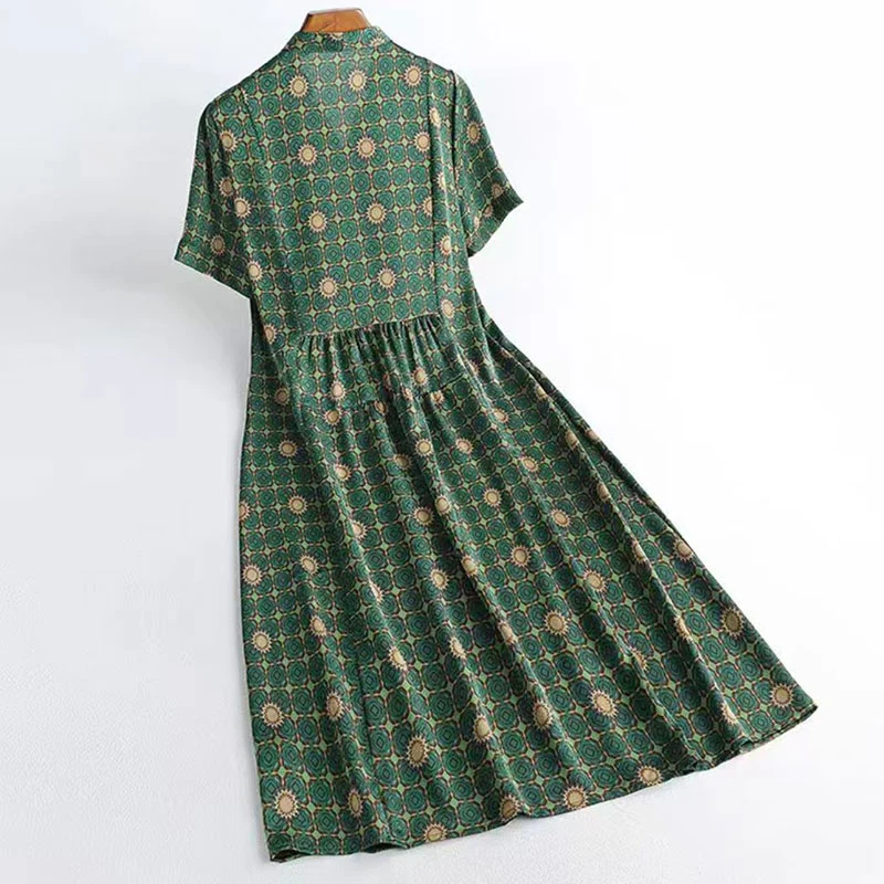 2025夏季新款纯色百搭休闲妈妈短袖连衣裙中长款裙Y009裙