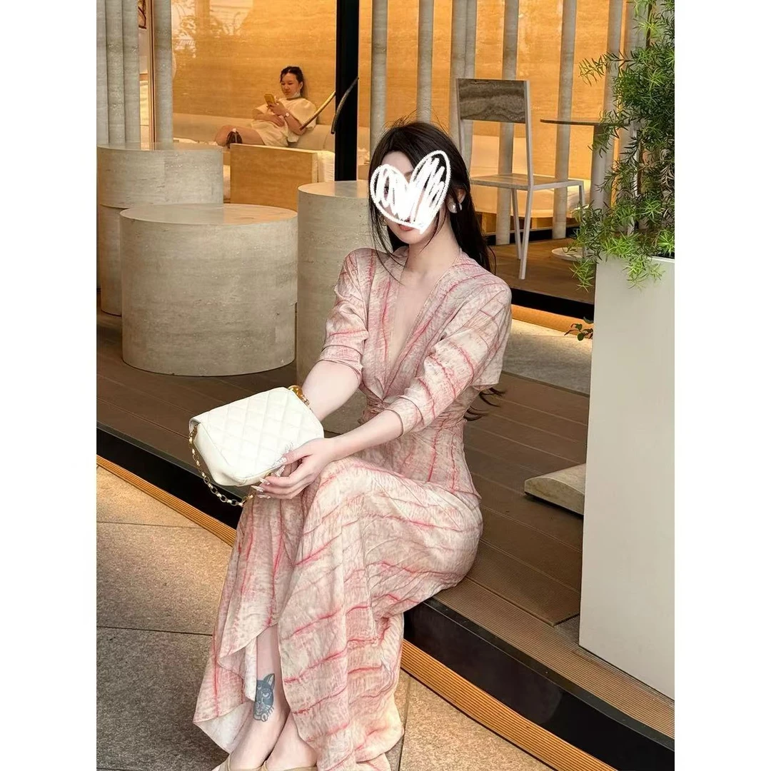 【现货】春野梦境～romance浪漫轻柔气印花带内搭挂脖/有袖连衣裙Q36